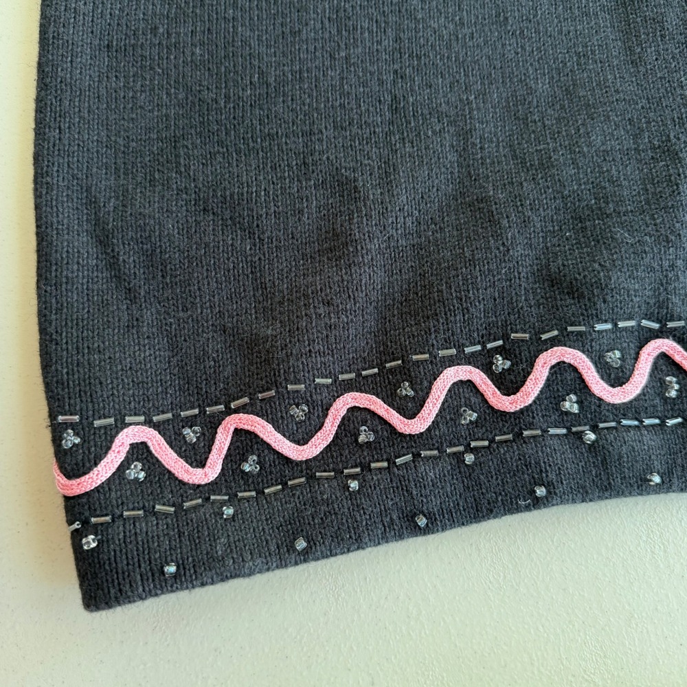 Storybook Knits Vintage M Black Floral Beads Fringe Cardigan Sweater Cottagecore - Picture 16 of 16